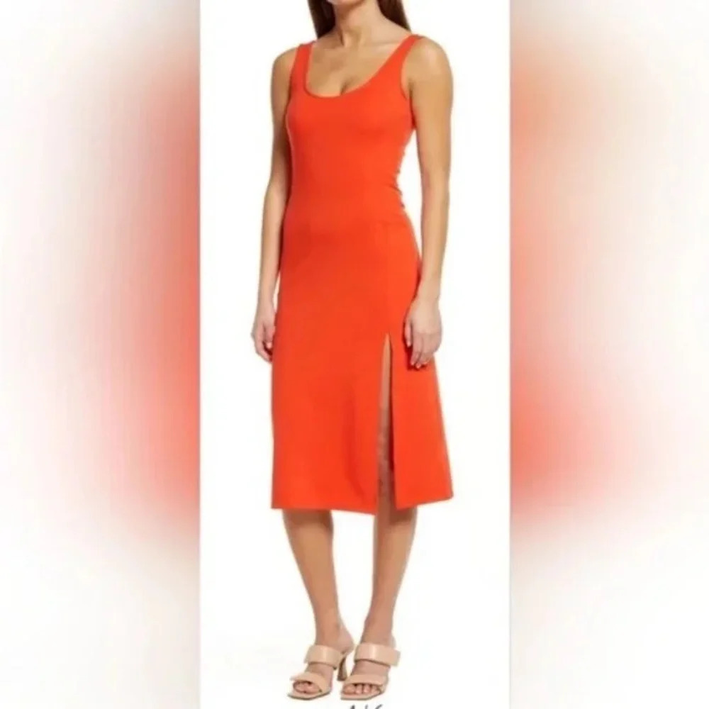 OPEN EDIT Bright red tank‎ dress with leg slit size M.